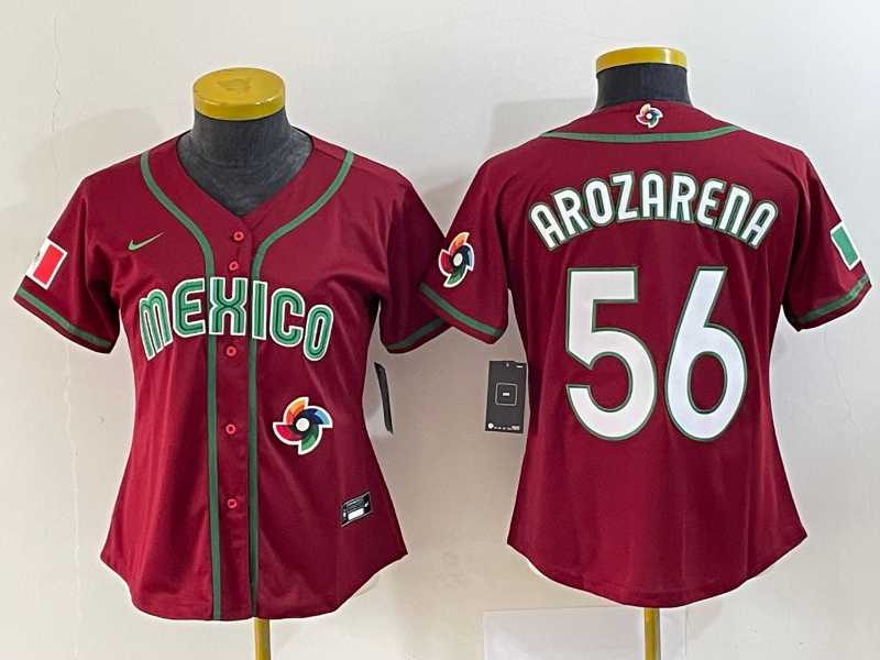 Women's Mexico Baseball #56 Randy Arozarena 2023 Red World Classic Stitched Jersey